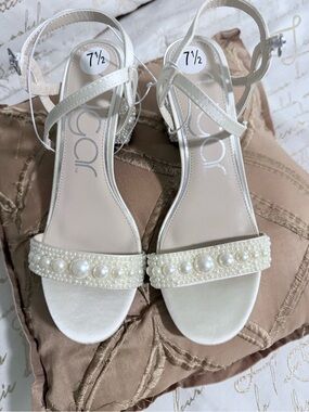Sugar Ivory Embellished Block Heel Sandals-7.5- Never Worn